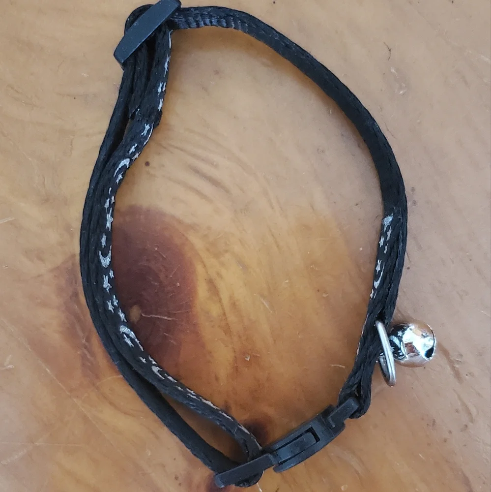 Black Cat Collar with Silver Stars and Moon